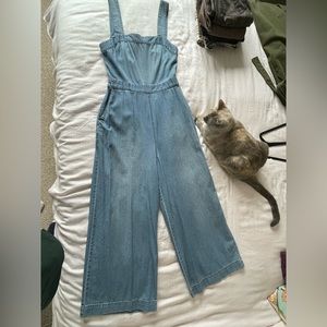 Apron Bow Back Denim Jumpsuit Size 2
